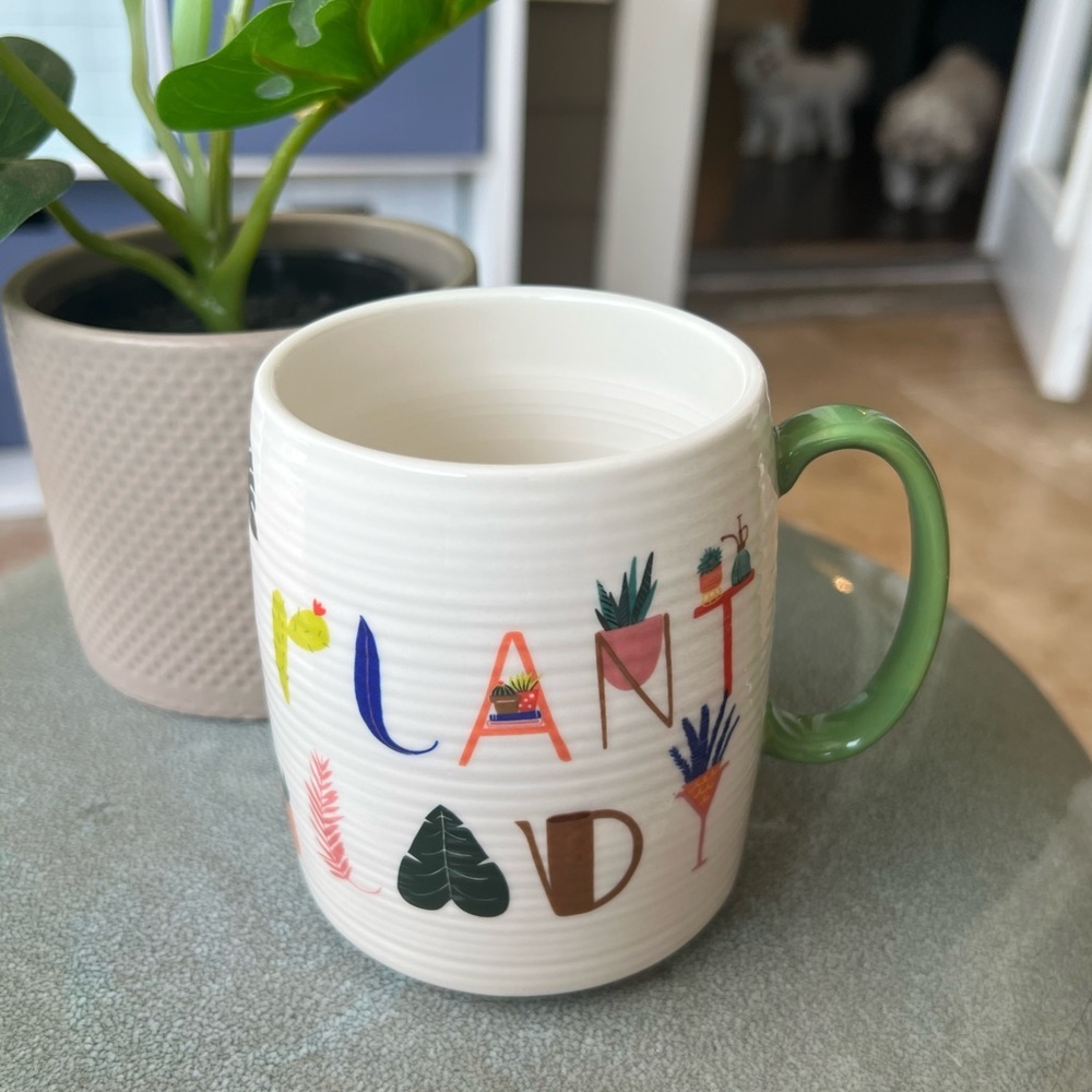 Anthropologie Plant Lady Mug Featuring Black Lamb Studio Ivory w/Plants 13.5 Oz